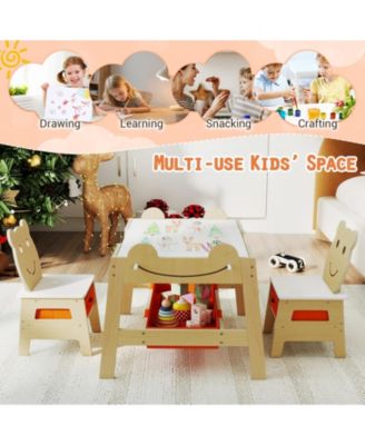 5-in-1 Toddler Table and 2 Chairs Cute Art Desk Set with Reversible Chalkboard