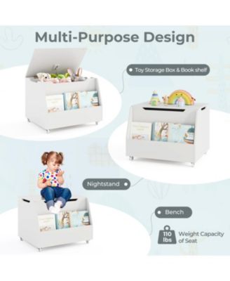 Wooden Mobile Toy Storage Organizer with Bookshelf and Lockable Wheels