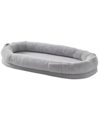 Human Dog Bed 67.7x35x9.8 in Oval Faux Rabbit Fur Cover