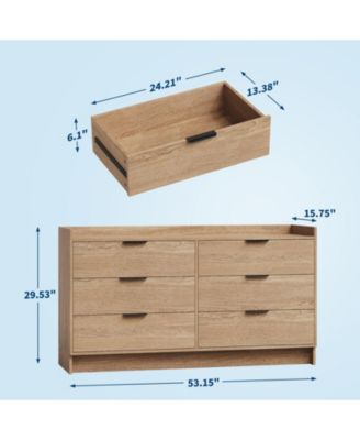 Bedroom Wide 6 Drawer Dresser, Wood Storage Cabinet and TV Stand.