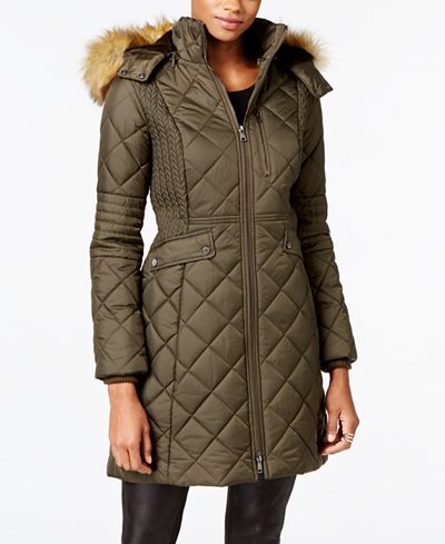 Jones New York Faux-Fur-Trim Quilted Down Coat
