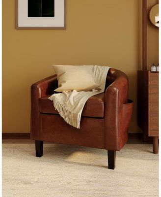 Leather Accent Chairs Barrel Club Chairs Comfy Living Room Chairs with Sturdy Legs for Bedroom Reading Room Waiting Room Office