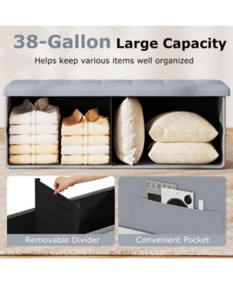 43-Inch Linen Folding Storage Ottoman Bench with Padded Top
