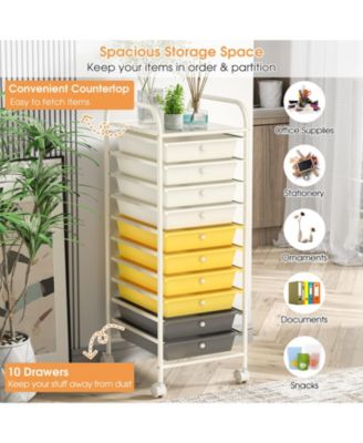 10 Drawer Rolling Storage Cart Organizer with 4 Universal Casters
