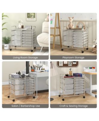 9-Drawer Rolling Storage Cart with Colorful Drawers and Metal Frame-Transparent