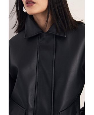 Women's Longline Faux Leather Bomber Jacket