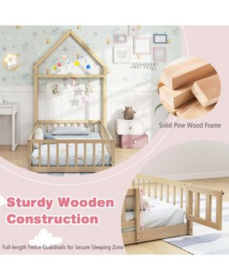 Twin House Floor Bed with House-Shaped Headboard