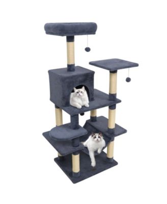 Cat Tree 58 in Multi-Level Soft Plush with Padded Perch