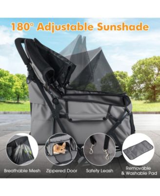 Foldable Double Pet Stroller with Sunshade and Basket