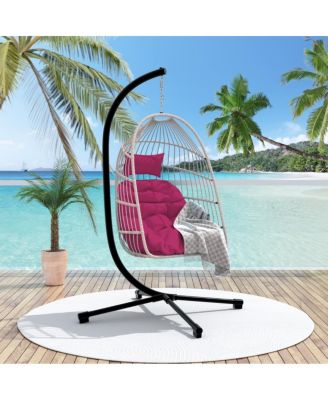 Outdoor Egg Hanging Chair with Stand, Patio Wicker Swing Chair