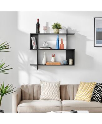 Manasa Floating Geometric Kilter Two-Tier Wall Shelf