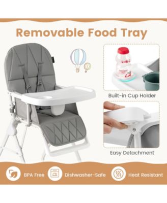 Easy Clean Compact Highchair with Removable Adjustable Tray and PU Seat Cushion