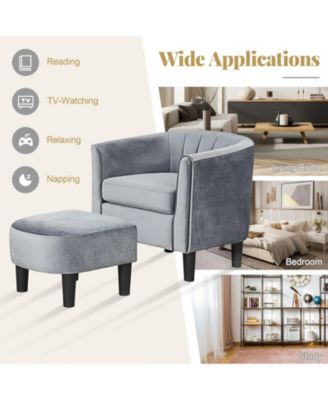 Upholstered Teddy Velvet Club Barrel Chair with Ottoman with Footrest