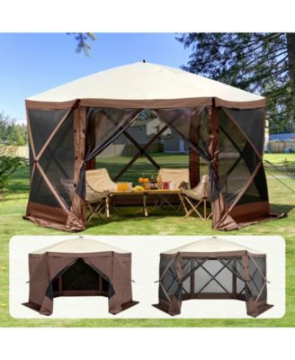 12.5x12.5 FT Pop Up Gazebo 6-Sided Screen Tent Mesh Windows