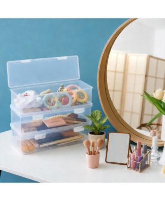 Clear Stackable Organizer Box with Lid for Crafts Tools Makeup 1.3 qt