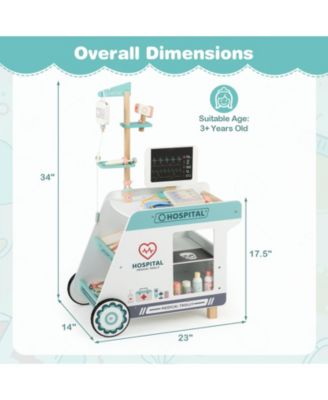 Kids Wooden Doctor Playset Pretend Doctor Kit with Cart, Gift for Ages 3+