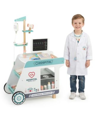 Kids Wooden Doctor Playset Pretend Doctor Kit with Cart, Gift for Ages 3+