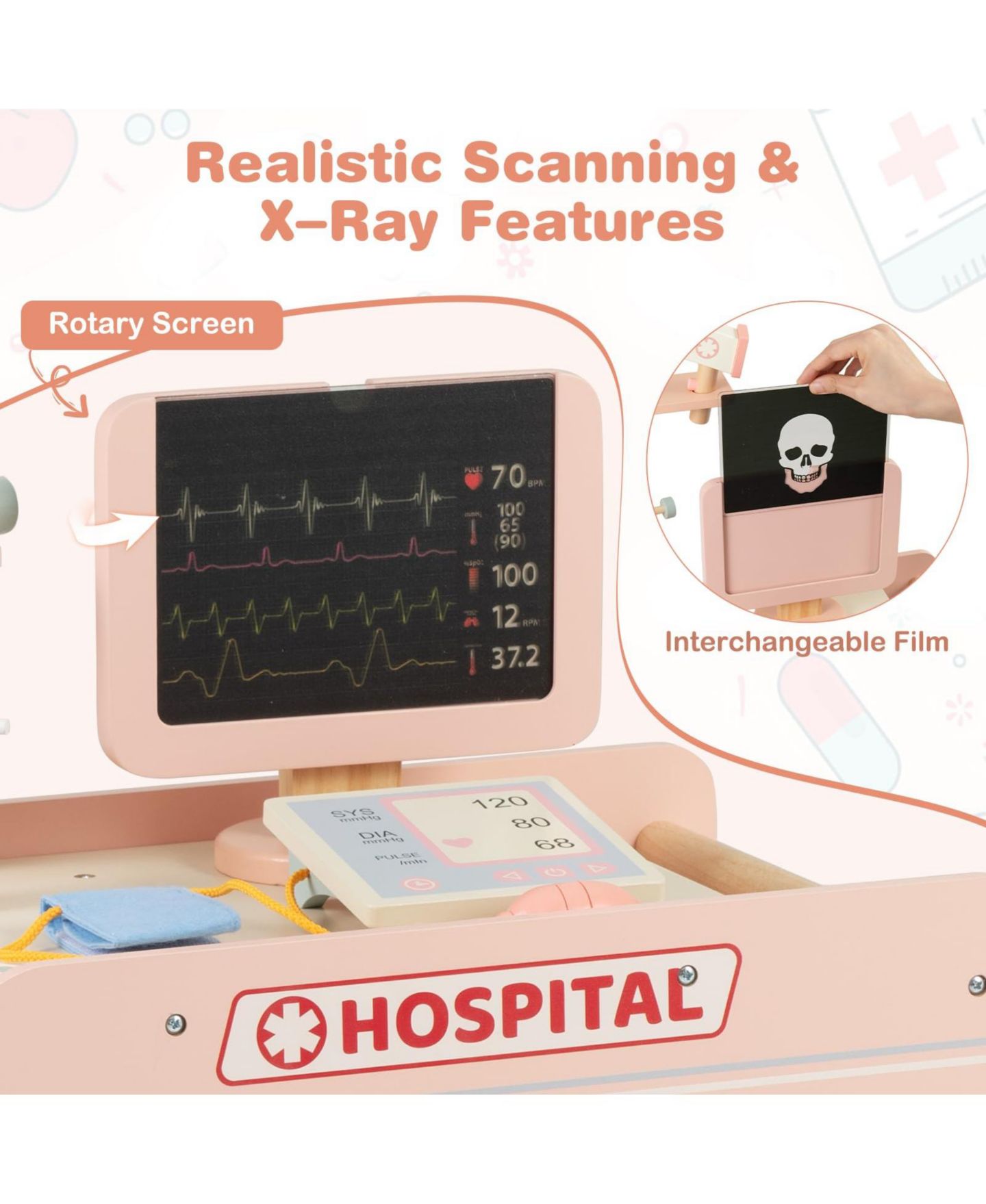 Детский игровой набор Mecale Doctor Realistic CT Machine 9-Piece Playset, Ages 3+, цвет: Розовый — фото 9