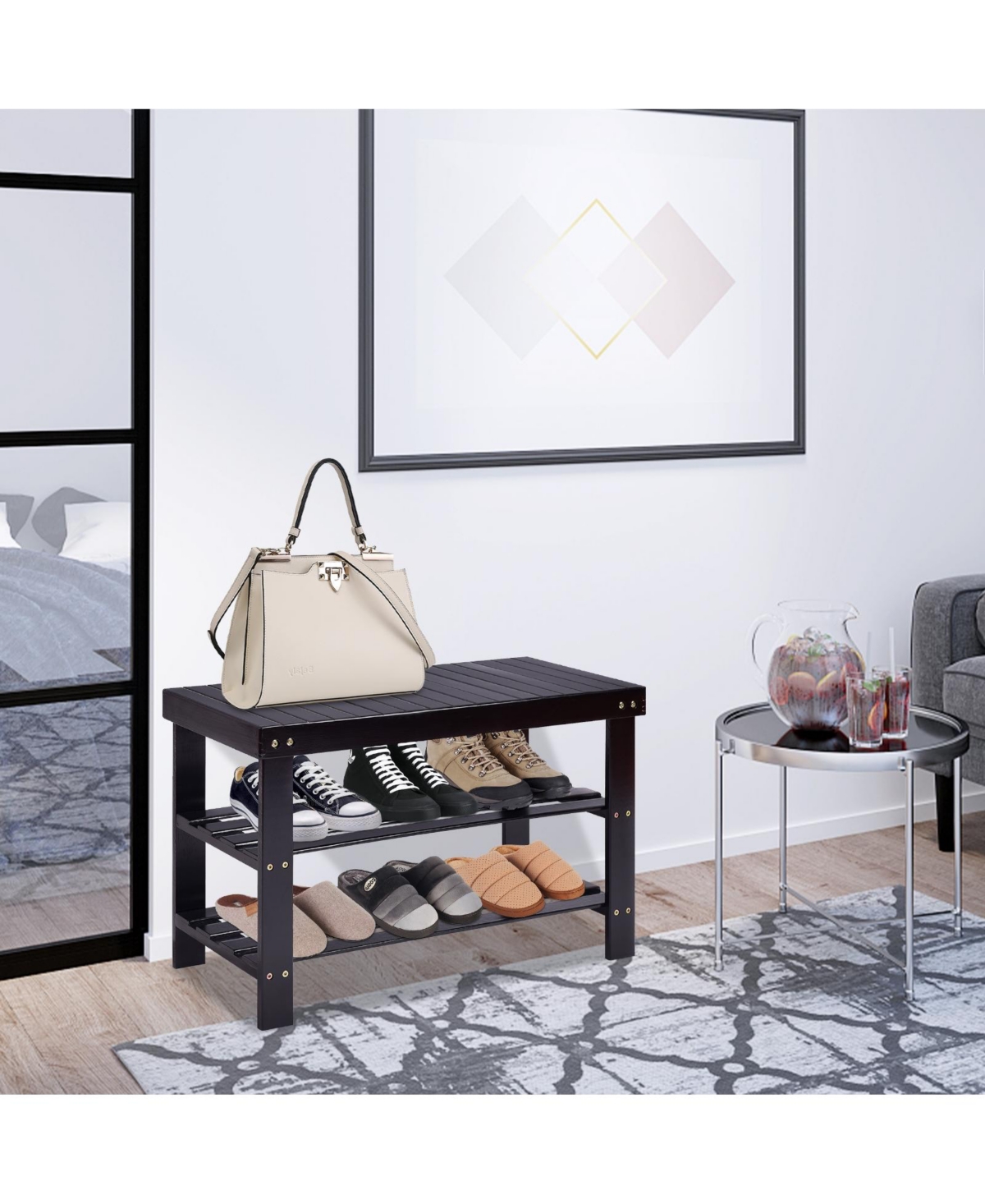 Gouun 3-Tier Bamboo Shoe Rack Bench for Entryway