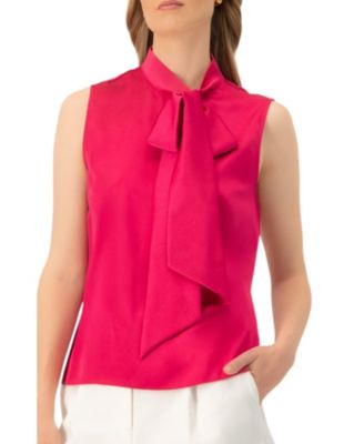 Women's Sleeveless Satin Blouse with Neck Tie