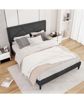Queen Size Upholstered Platform Bed Frame with High Headboard