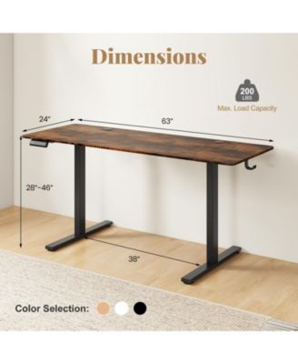 Electric Standing Desk with 3 Memory Heights and 2 Hanging Hooks and Cable Holes-Rustic
