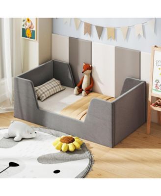 Upholstered Toddler Bed Frame with Safety Rails