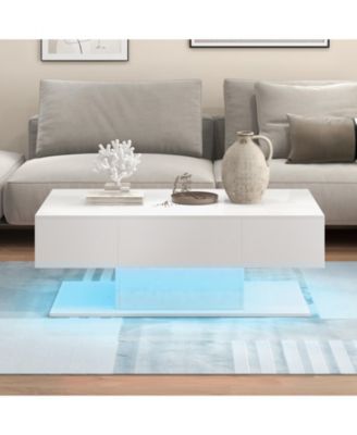 Modern LED Coffee Table with 20 Color LED Lights and 2 Storage Drawers-White