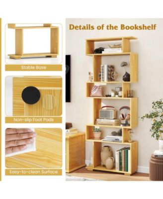 6-Tier Geometric Bookshelf with 2 Anti-Tipping Kits for Home Office