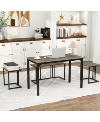 4 Pieces Space-Saving Dining Table Set with Bench and 2 Stools-Oak