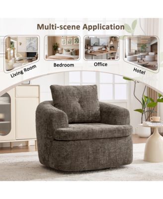 Chenille Fabric 360degree(s) Swivel Round Chair, 36.6" Accent Barrel Sofa Chair with Dual-Layer Cushion for Living Room