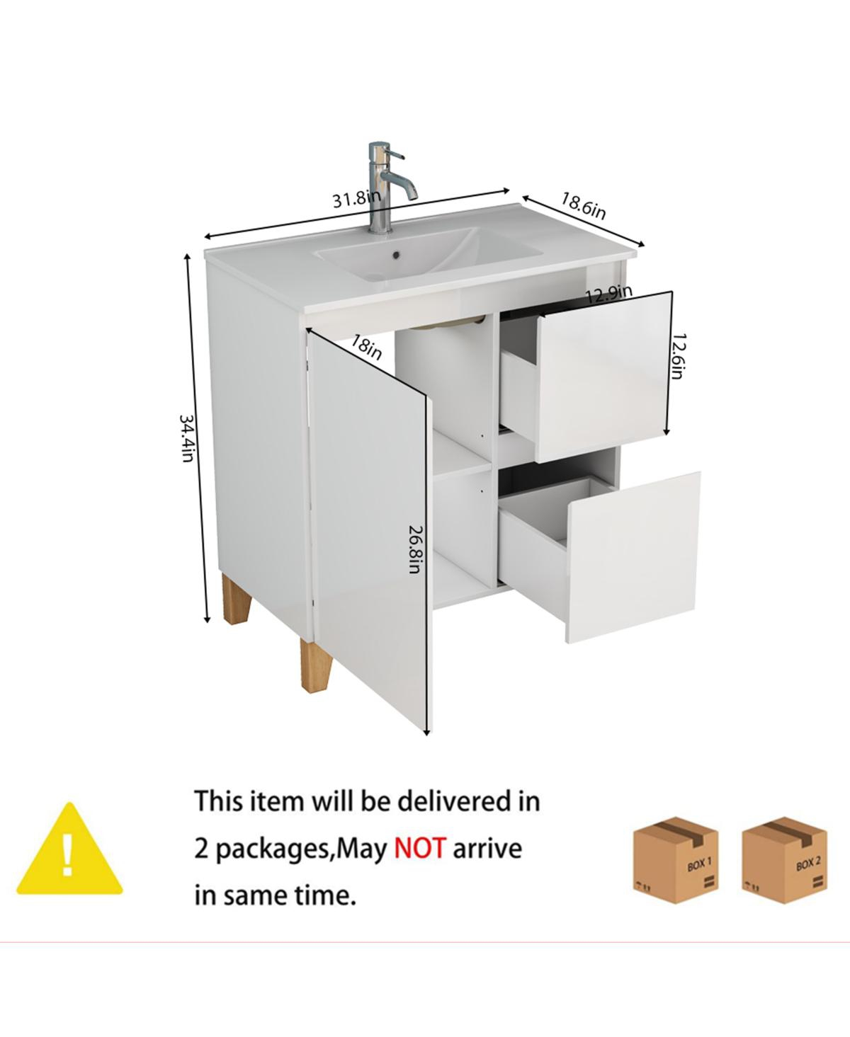 Sillysis Inch Bathroom Vanity with Sink, Glossy Storage Cabinet, Soft Close Drawer