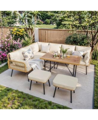 6-Piece Patio Conversation Set with L-Shaped Sofa, Ottomans and Table