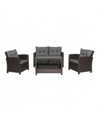 4-Piece Wicker Rattan Patio Conversation Set with Loveseat and Glass Coffee Table