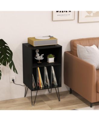 3-Tier Turntable Stand with Built-In Charging Station and 4 Vinyl Dividers