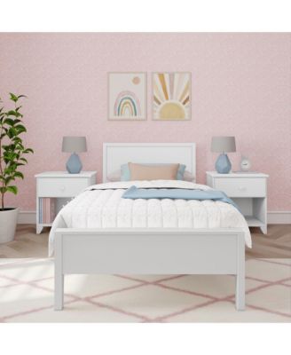 Twin Bed Frame, Solid Wood Classic Platform Bed with Panel Headboard for Kids