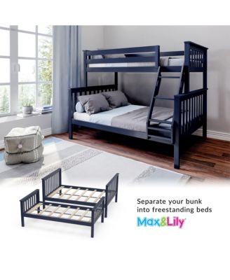 Bunk Bed Twin over Full Size, Solid Wood Bunk Beds with Ladder for Kids
