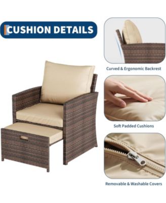 5-Piece Patio Rattan Set with Ottomans and 2-Tier Coffee Table