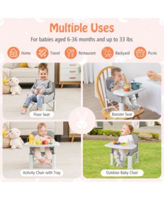 Portable Baby Booster Seat with Straps and Double Tray