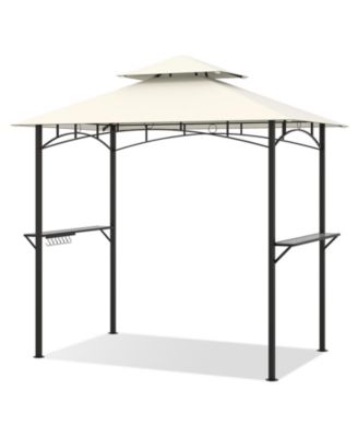 Outdoor Double-Tiered Grill Gazebo Canopy with 2 Shelves and 7 Hooks
