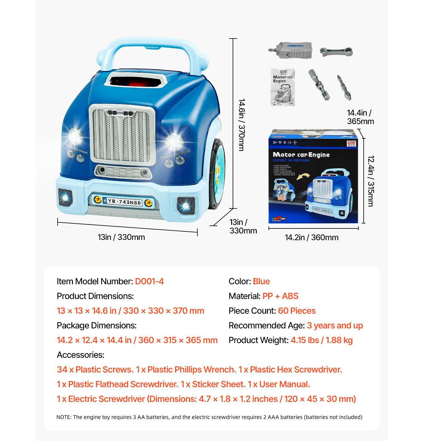 Детский конструктор Mecale Engine Building Kit 60-Piece Building Set, Ages 3+, цвет: Синий — фото 5