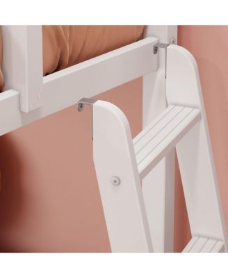 Solid Wood Twin over Twin Low Bunk Bed with Ladder on End For Kids