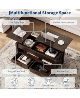 47.2" Lift Top Coffee Table with Storage, Split Lift Design, 2 Drawers and Hidden Compartment, Farmhouse Center Table