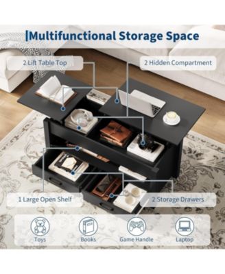 47.2" Coffee Table with Storage, Multi-Function Lift Top Coffee Table with Wooden Lift Tabletop, 2 Drawers and Hidden Compartment