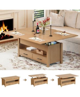 40" Coffee Table Lift Top, Multi-Function Convertible Coffee Table with Drawers and Hidden Compartment, Converts to Dining Table