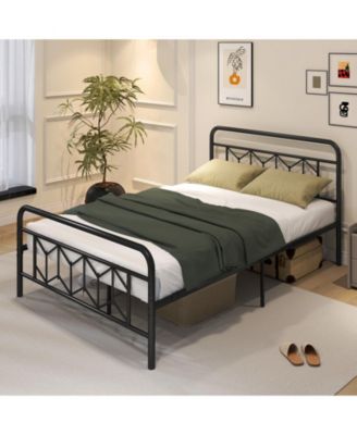 Full Size Platform Bed with High Headboard and Snap Lock Metal Slats