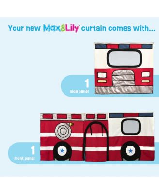 Low Loft With Easy Slide and Firetruck Curtain