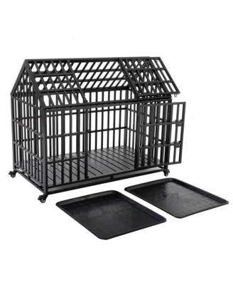 55" Heavy Duty Large Dog Crate, strong metal construction, 4 lockable wheels for mobility, secure and durable kennel ideal