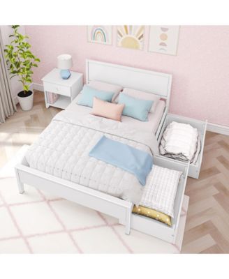 Full Size Bed Frame with Storage Drawers, Solid Wood Platform Bed for Kids