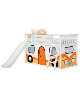 Low Bunk With Easy Slide and Orange Camper Van Curtain